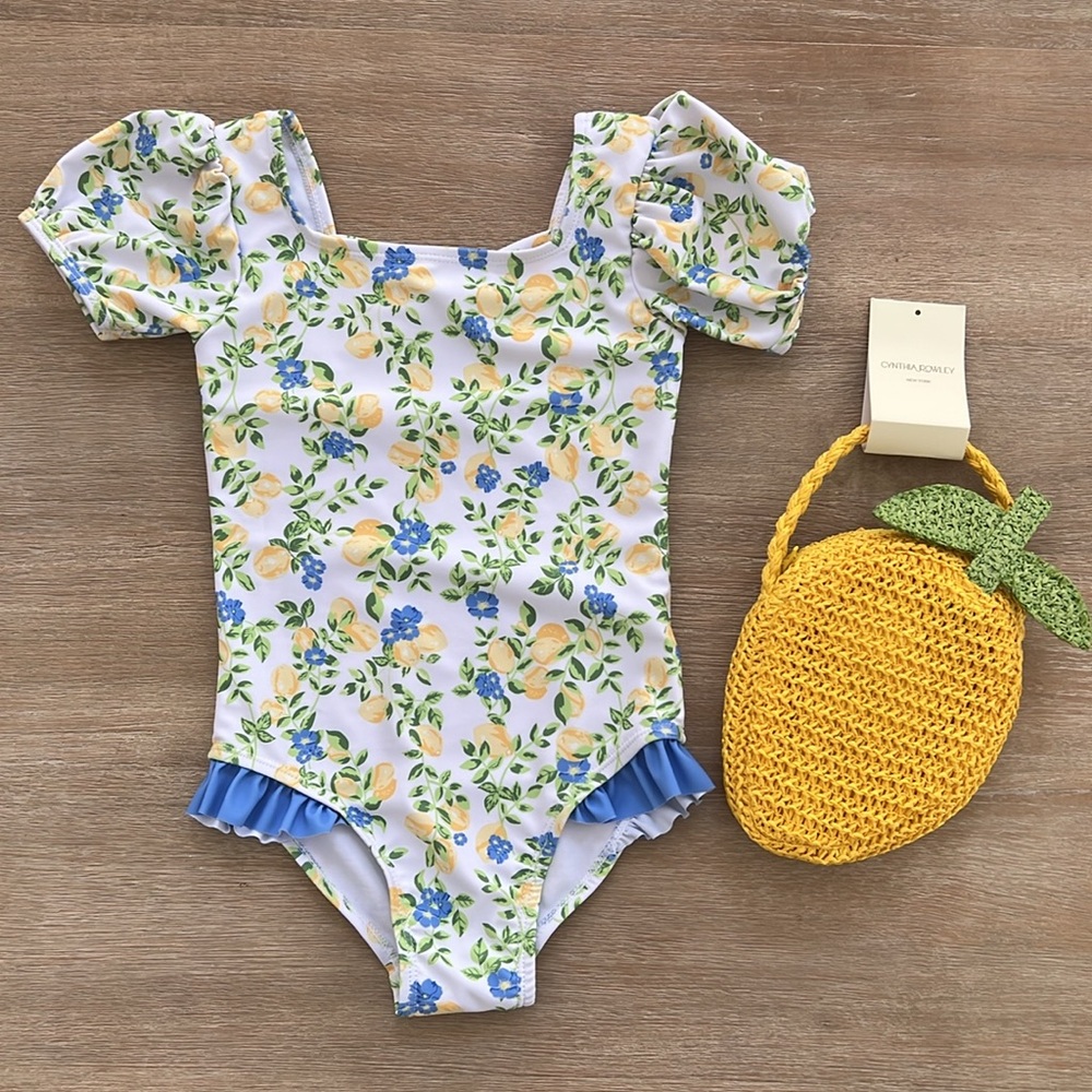 Cynthia Rowley Lemon Puff Sleeve One Piece Swimsuit Bag 2T - Picture 3 of 9